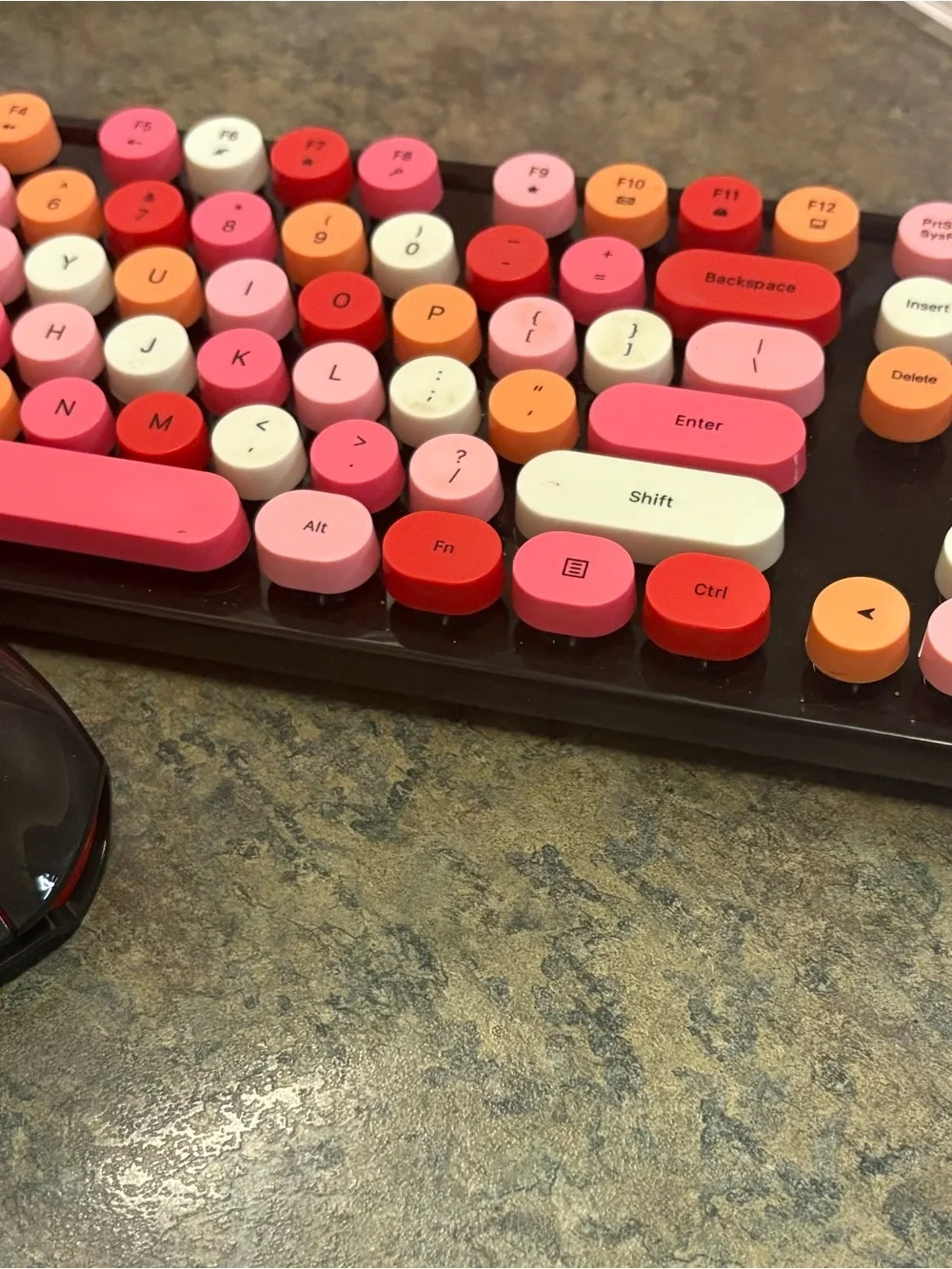 Round Keycap Wired Keyboard with Matching Mouse - Pink & Coral Gradient